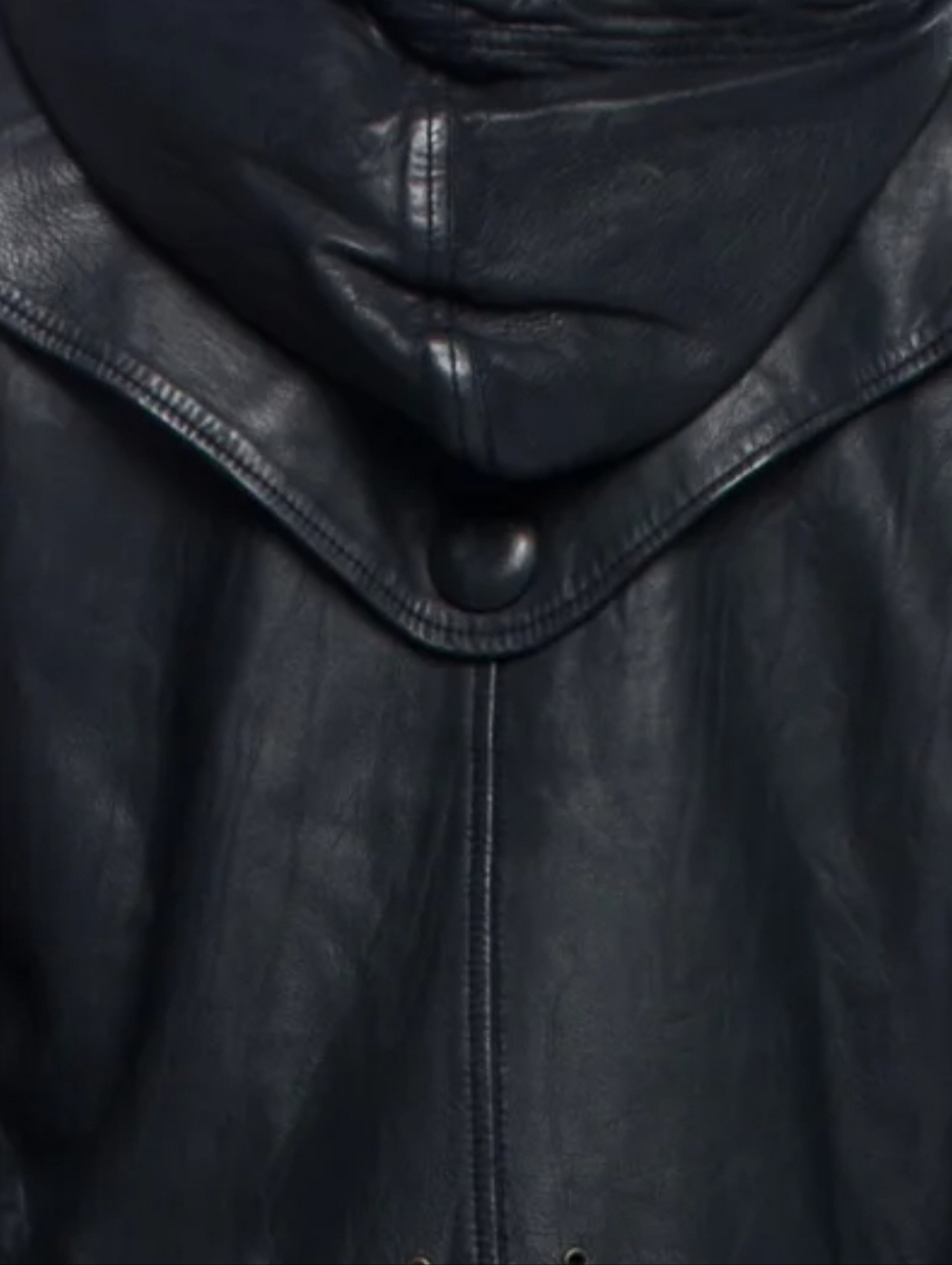 Mike & Chris Ash Blue Leather Hooded Bomber Jacket, Sz M, 6 - Picture 5 of 10